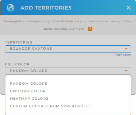 Color-code your Ecuador cantons territory map in seconds