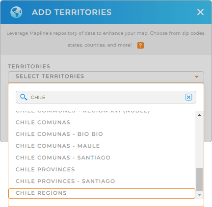 Add Chile Regions to your map in Mapline