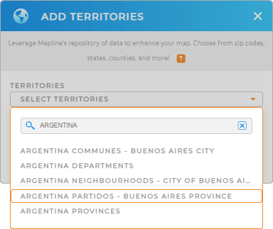 Add Argentina Partidos to your map in Mapline