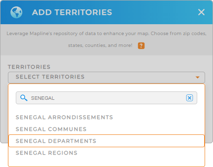 Add Senegal departments to your map in Mapline