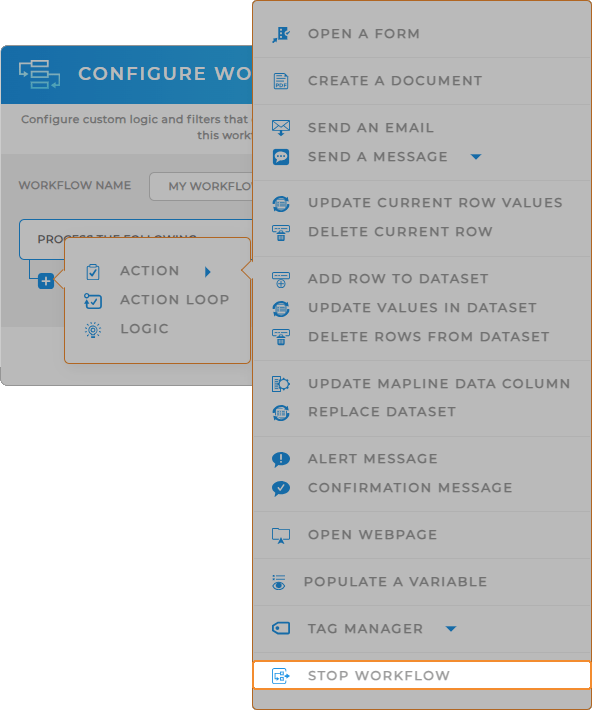 Workflows: Stop workflow action